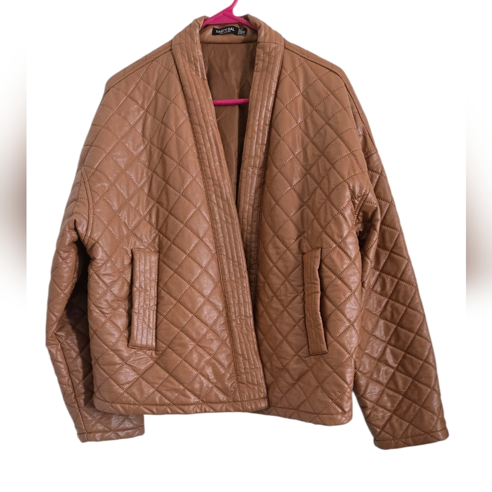 Nasty Gal Tan Quilted Leather Jacket - Picture 5 of 13